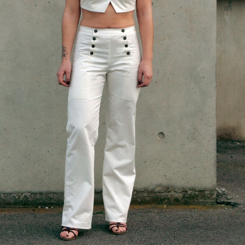Pantalon à Pont Femme Blanc PANTALON À PONT Coupe Mixte Droite Blanc