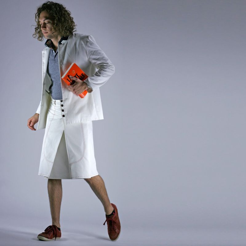 Tennis style male skirt white twill
