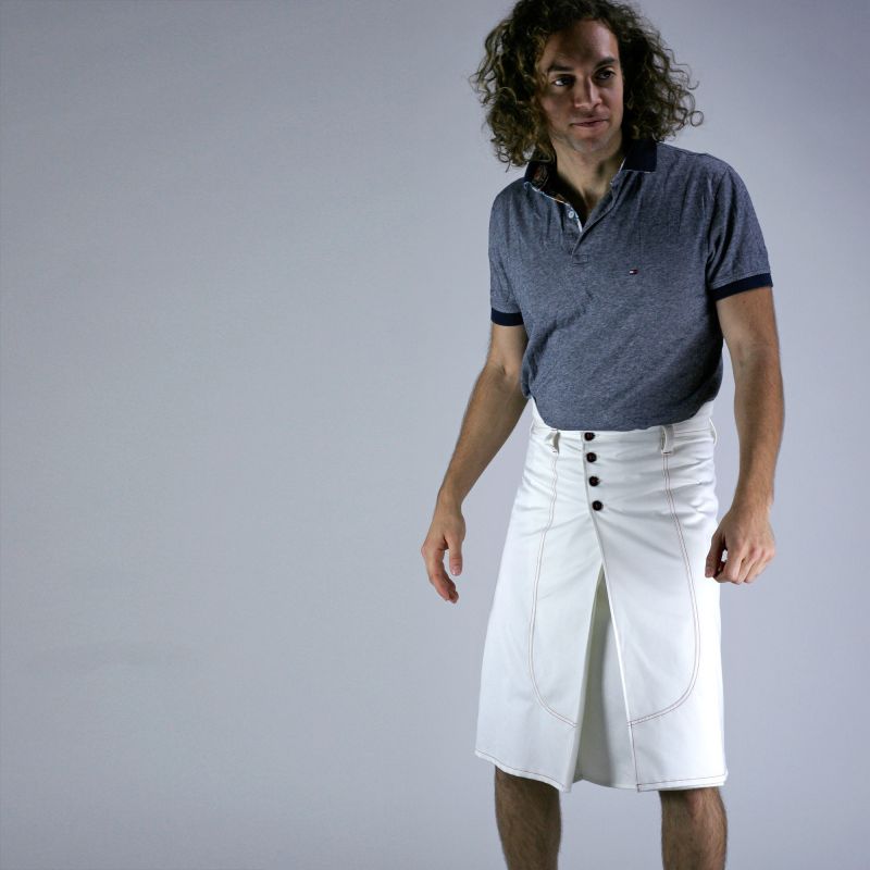 Tennis style male skirt white twill 2