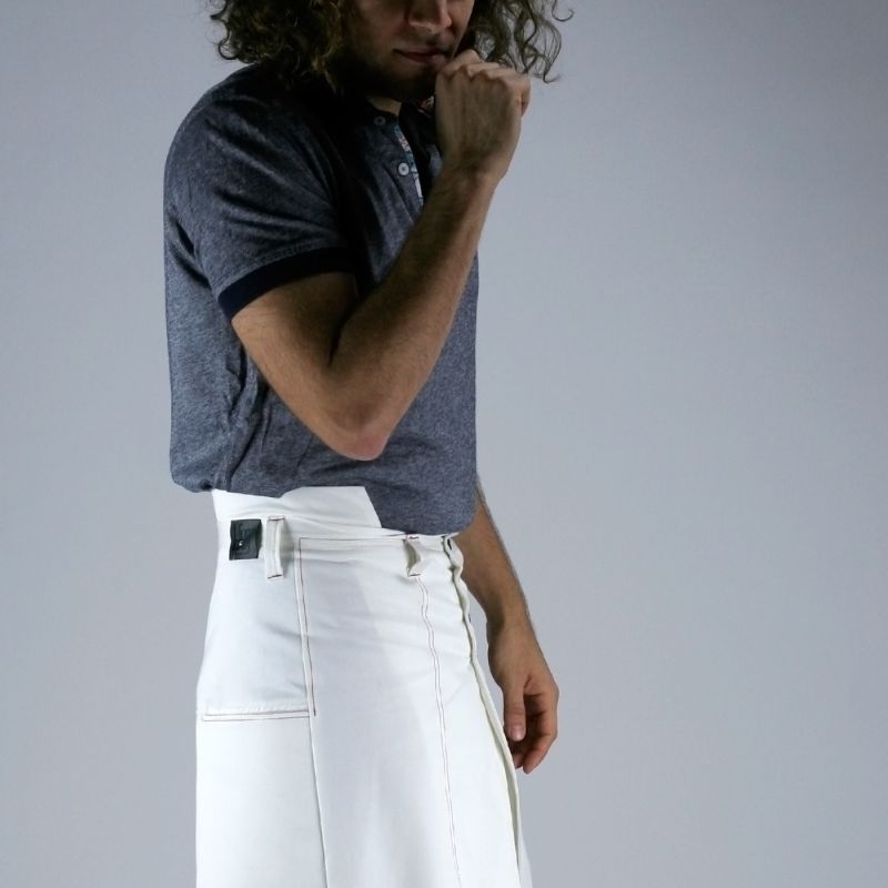 Tennis style male skirt white twill