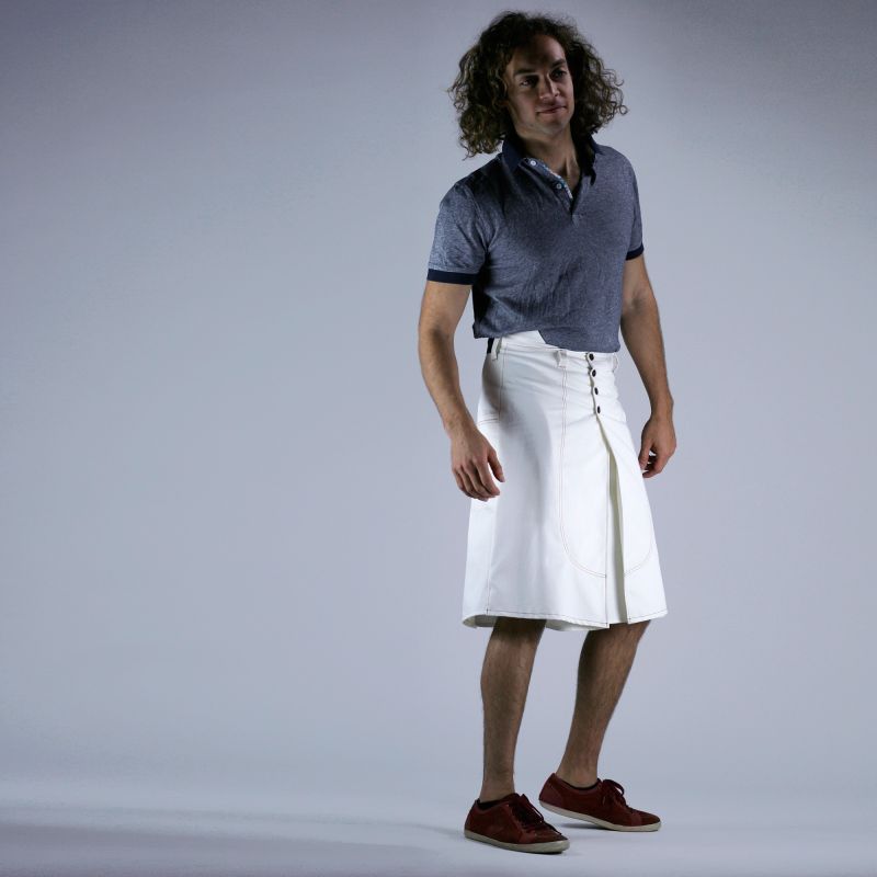 Tennis style male skirt white twill
