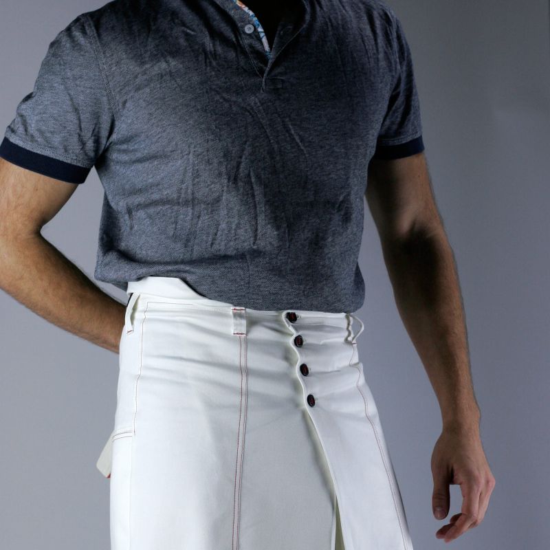 Tennis style male skirt white twill