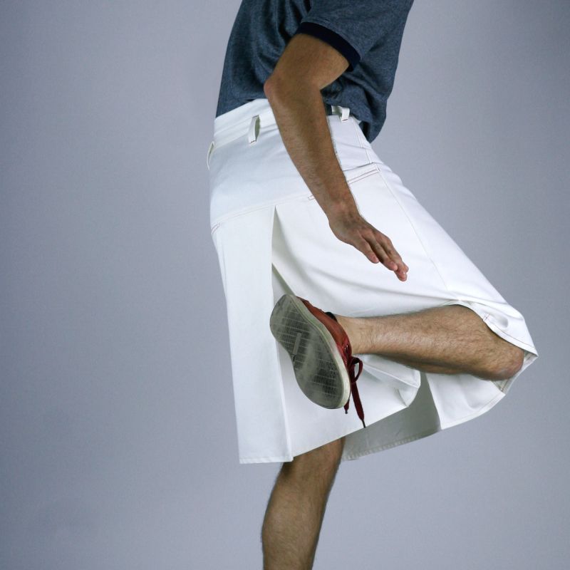 Tennis style male skirt white twill
