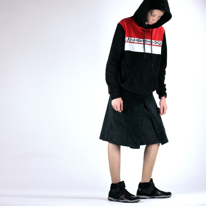 Skate style male skirt black velvet