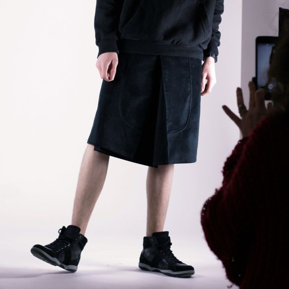 Skate style male skirt black velvet