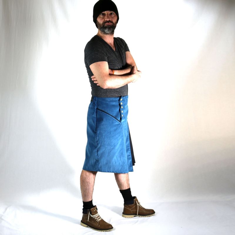 british style male kilt blue velvet