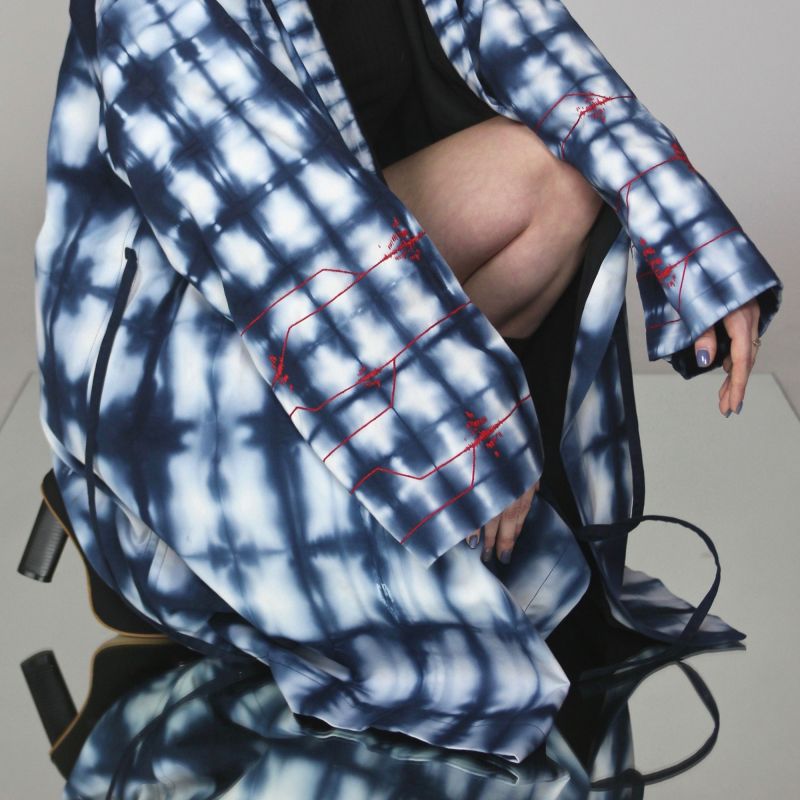 unisex blue hoodie kimono with shibori dying