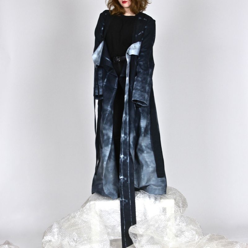 blue geisha dress with shibori dying