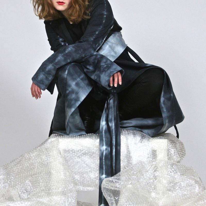 blue geisha dress with shibori dying