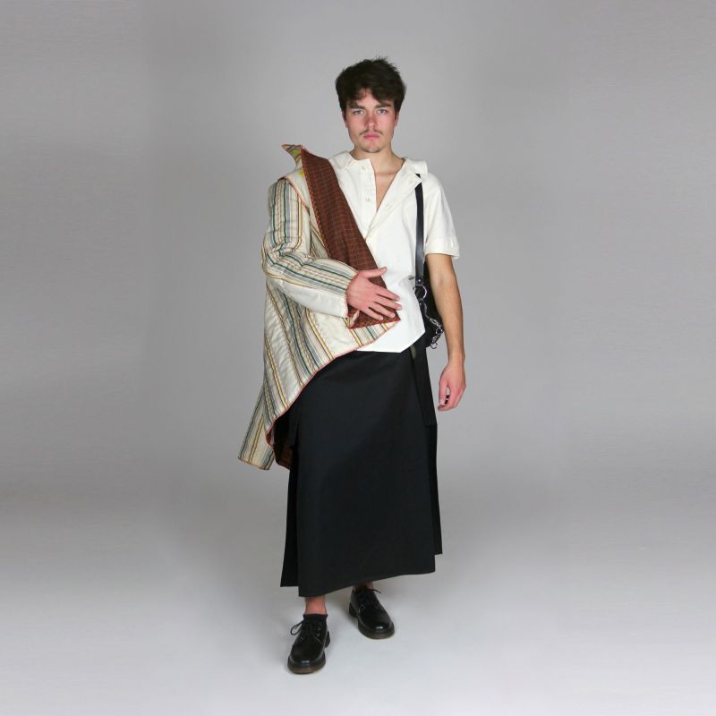 quilted recycled coat with stripes 2