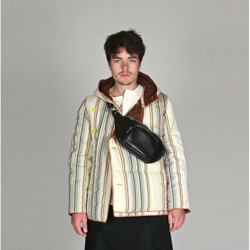 quilted recycled coat with stripes