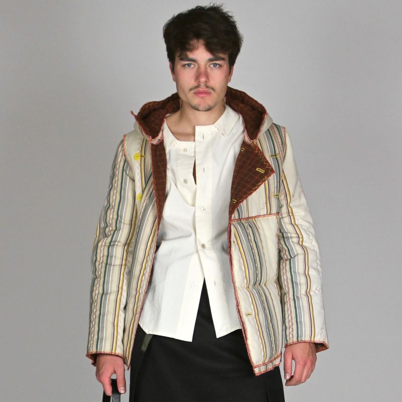 quilted recycled coat with stripes