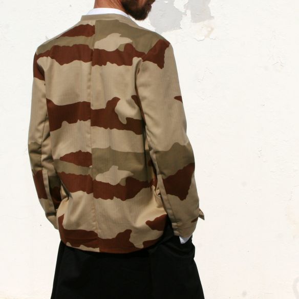 mao collar jacket with army twill