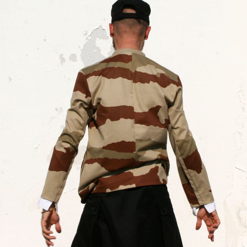 mao collar jacket with army twill