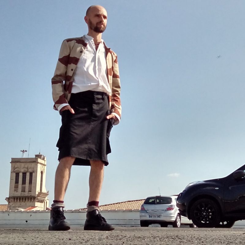mao collar jacket with army twill