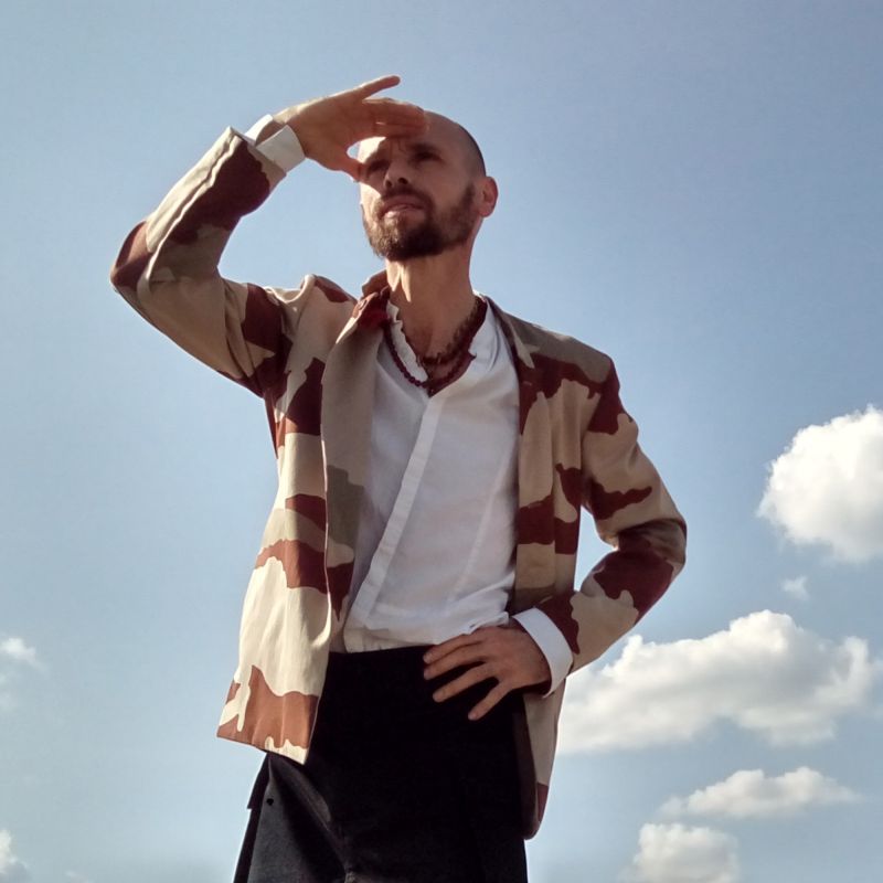 mao collar jacket with army twill 2