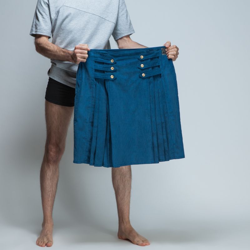 neo kilt style anglais velours bleu