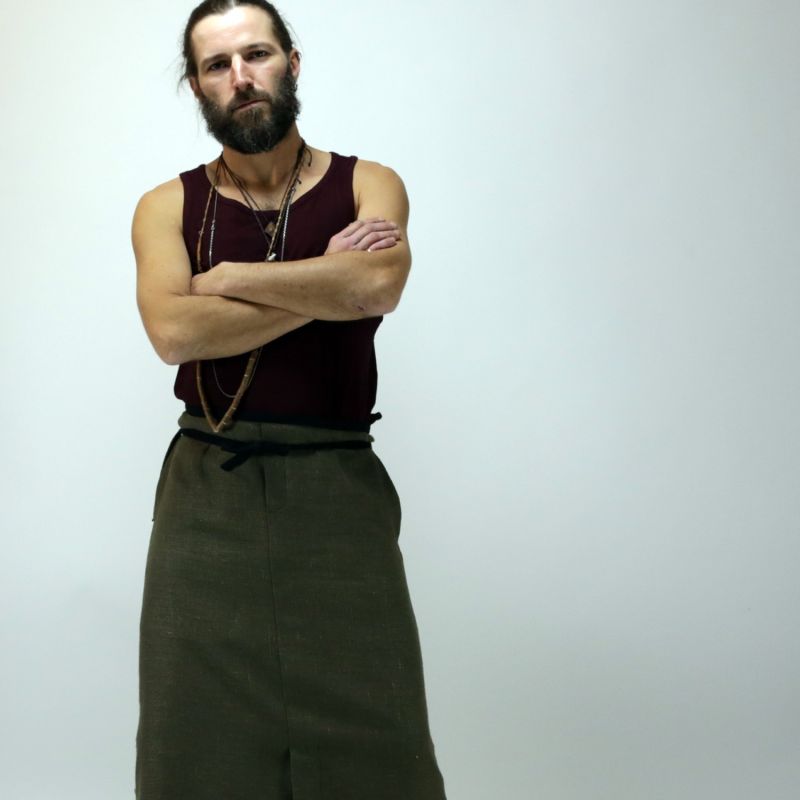 hakama bicolore en lin européen style tablier