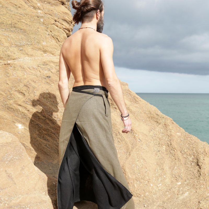 hakama bicolore en lin européen style tablier