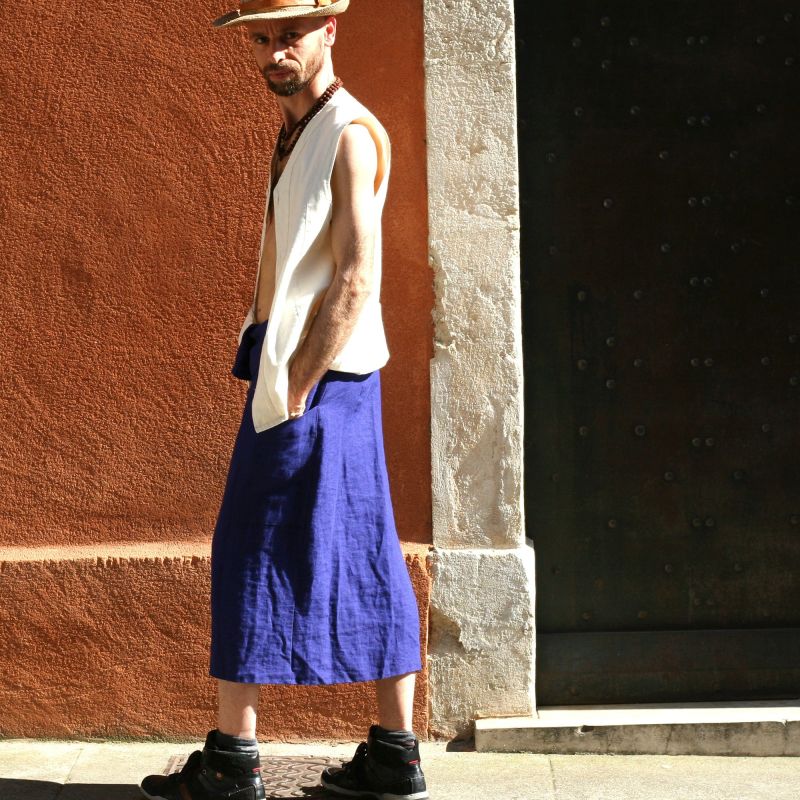 Summer Loincloth For Men In Indigo Linen