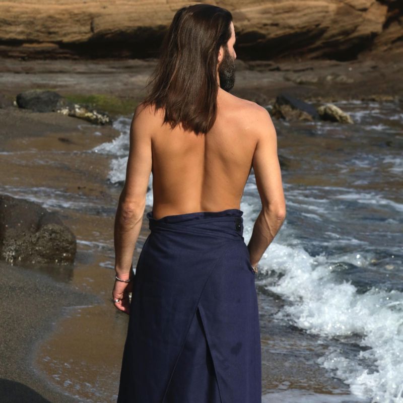 hakama bleu d'été dos croisé séchage rapide