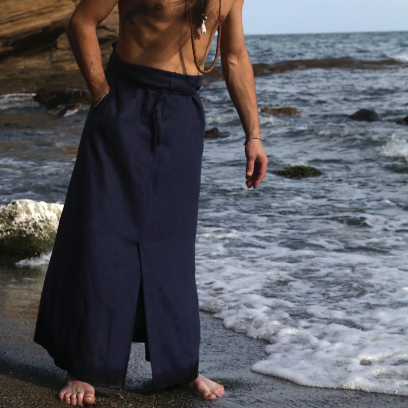 hakama bleu d'été dos croisé séchage rapide