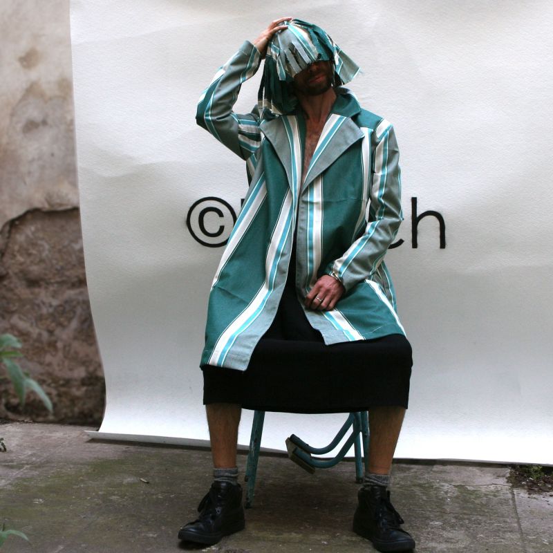 Trench mixte rayé vert