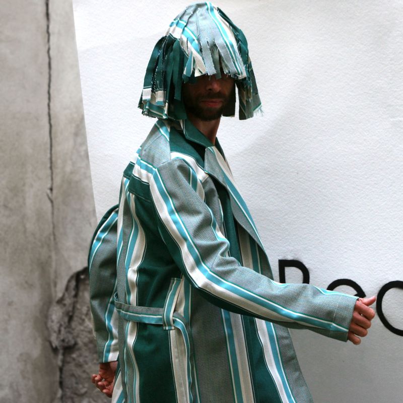 Trench mixte rayé vert