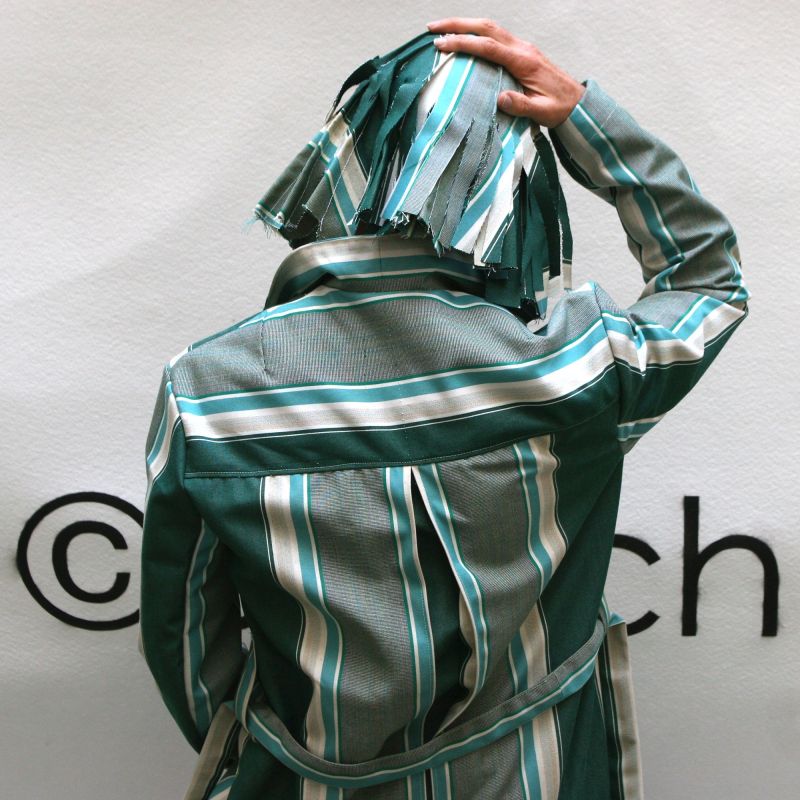 Trench mixte rayé vert