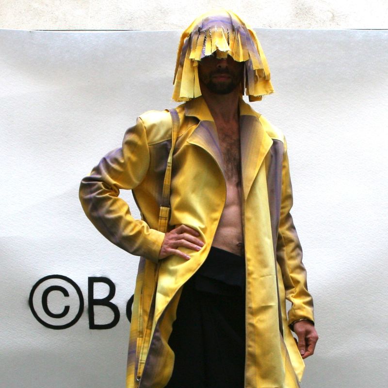 Trench mixte rayé jaune