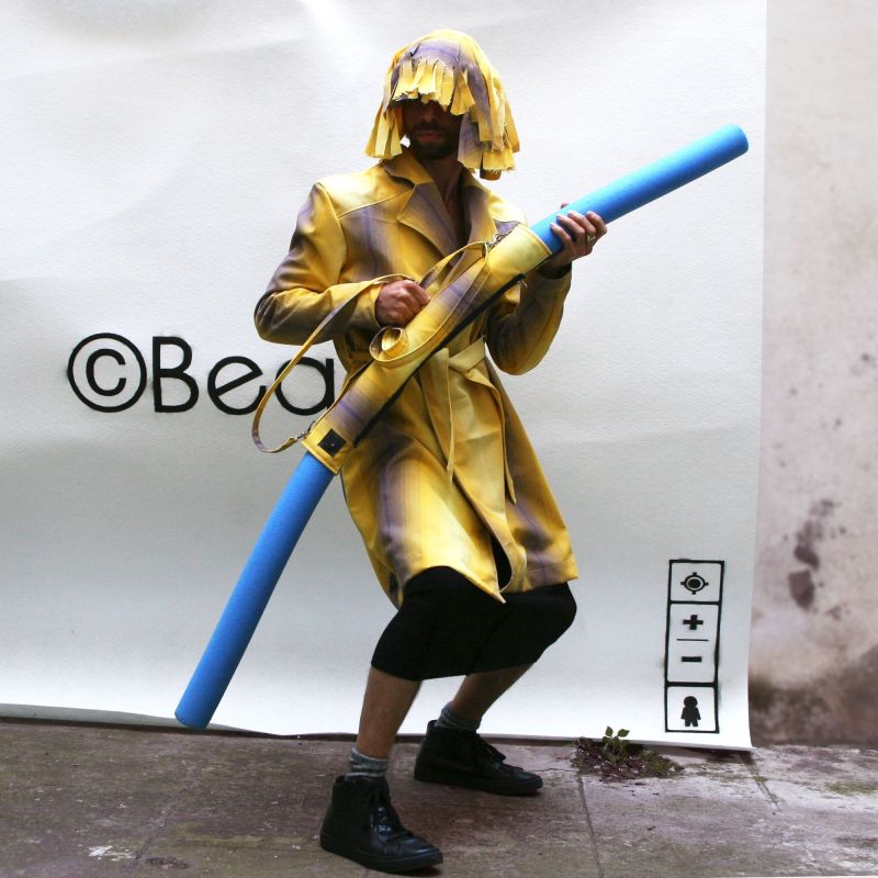 Trench mixte rayé jaune