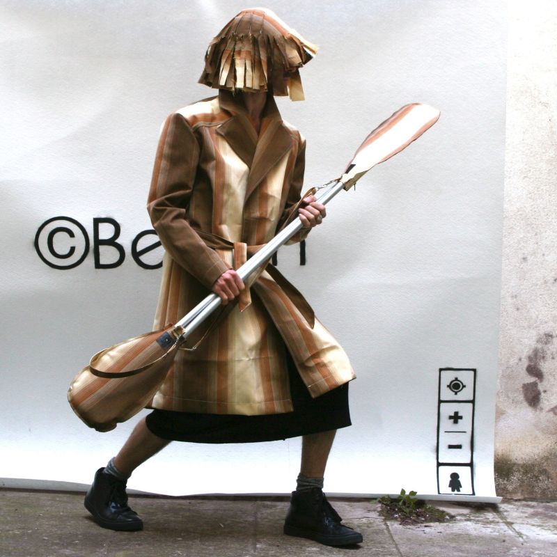 Trench mixte rayé beige