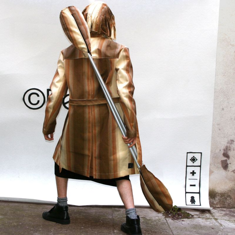 Trench mixte rayé beige