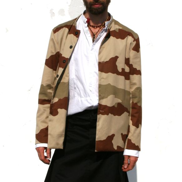 mao collar jacket with army twill